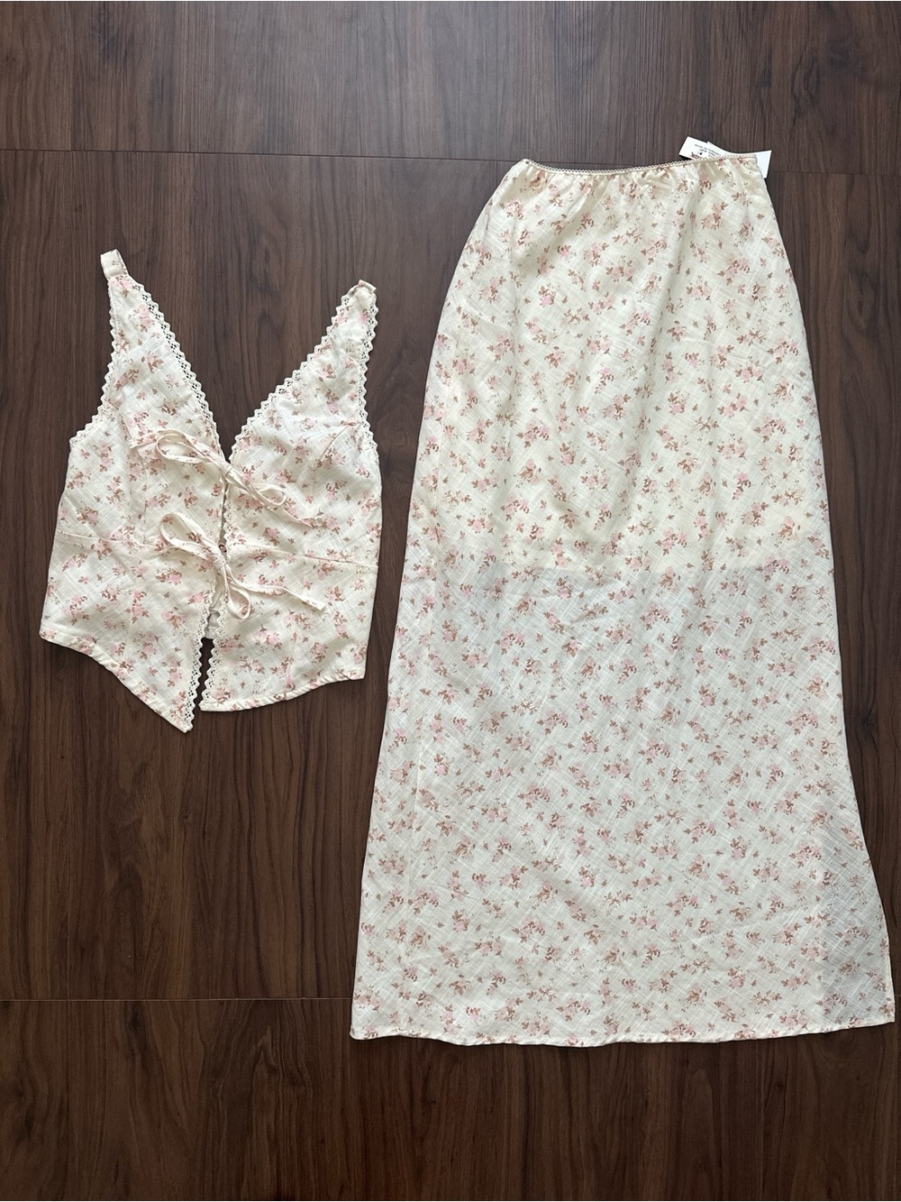 Cream Floral Tank & Maxi Skirt - Lightweight Pink Floral Print